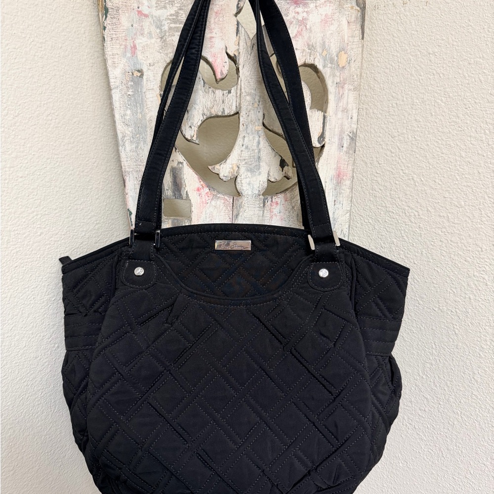 Elegant Black Quilted Vera Bradley Gelnna Satchel Tote Bag Large Purse